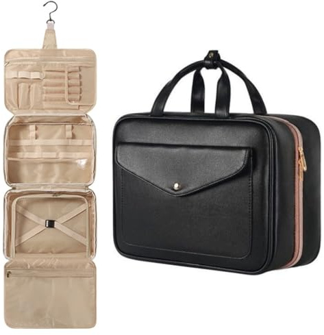 Flaxarne Noir Trousse de Toilette Voyage à Suspendre,Grande Trousse de Toilette Homme,pour Accessoires Produits de Soin,Maquillage,33×22,9×13cm