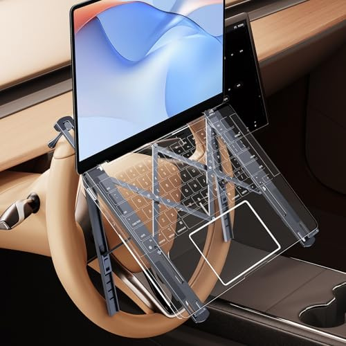 WISFISSH Foldable Car Laptop Holder, Adjustable Laptop Mount for Steering Wheel Tray Holder, Metal Notebook stand| Reading Stand | Tablet Holder, Multipurpose Travel Car Accessories-Gray