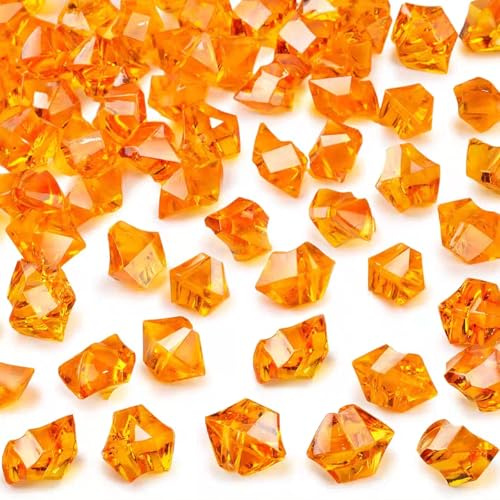 wuyukeji Falsche Crushed Ice Rocks,500G Acryl Deko Diamanten,Acryl Kristallsteine,Klar Farbige Steine für Befüllen von Dekovasen und zum Basteln(Orangerot)