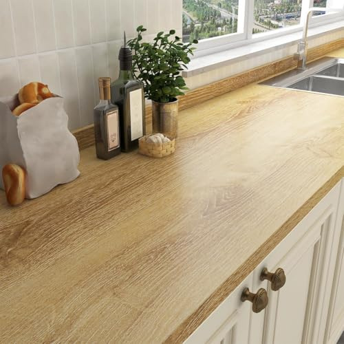 Yenhome Klebefolie Möbel Holzoptik Eiche 60x300cm Möbelfolie Selbstklebende Holzoptik Wasserdicht Möbelfolie Arbeitsplatte Küche Hitzebeständig Holz Folie für Möbel Fensterbank Schränke Schreibtisch