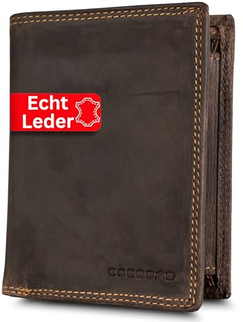 Cocoono Geldbörse aus Echtleder mit RFID-Schutz – Klassisches Portemonnaie/Geldbeutel Herren mit Münzfach, Reißverschlussfach & Kartenfächern – Robustes Leder Portmonee Herren in (Braun, 9,5)