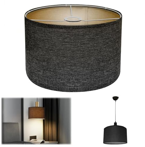 Yunlaishaocer Stoff Lampenschirm,Naturleinen Runder Lampenschirm für Stehlampe, Tischlampe & Nachttischlampe, Handgefertigt E27-Fassung Lampenschirme, 30x30x20CM (Schwarz)