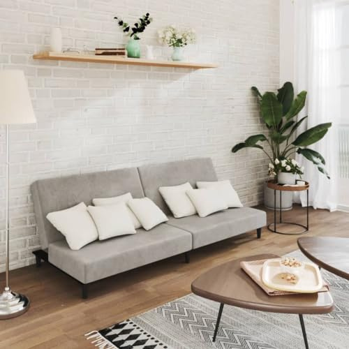 Mandloder Schlafsofa 2-Sitzer Hellgrau aus Samt, modernes Funktionssofa für Wohnzimmer, kleine Räume, verwandelbar zum gemütlichen Bett, hohe Tragfähigkeit, stabil