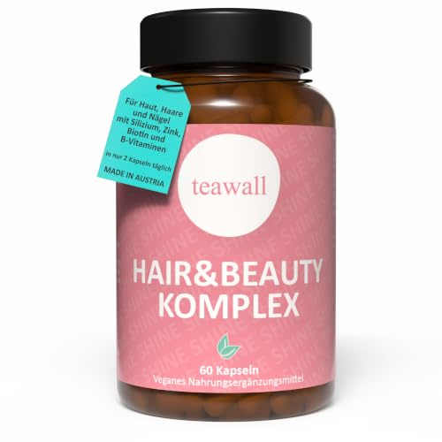 teawall Hair & Beauty Komplex | 60 vegane Kapseln für Haut, Haare, Nägel mit Silizium, Biotin, Zink & B-Vitamine | hergestellt in Österreich
