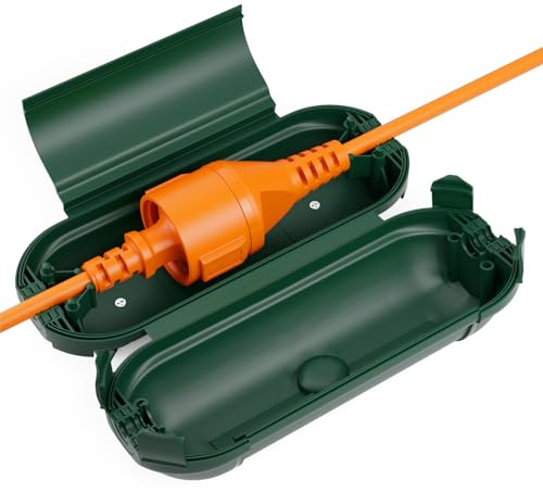 deleyCON Caja Protección Outdoor IP44 para Cable Eléctrico Cable Extensión Resistente Clima Antisalpicaduras para Exterior Caja Protección Conductor Cubierta Cableado - Verde