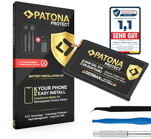 PATONA Protect Batteria per Samsung Galaxy S10 EB-BG973ABU, 3400mAh | Batteria smartphone con protezione NTC, protezione sovraccarica/sottoscarica, incl. kit montaggio