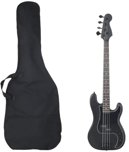 E-Bass Gitarre 4/4 Set für Anfänger, Elektrischer Bass mit Tasche, Stimmgerät, Plektrum, Gurt, Schwarz, 119 cm