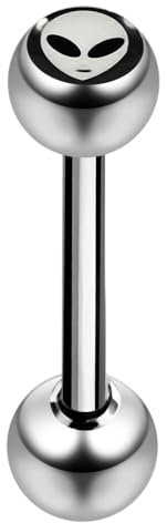 Monster Piercing Aliengesicht Logoball Bild mit 14 Gauge - 14MM Länge 316L chirurgischer Stahl Straight Barbell Zunge Bar Piercing
