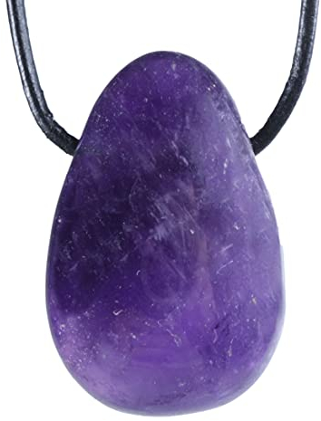Lebensquelle Plus Amethyst Tropfenanhänger | Gebohrter Trommelstein Tropfen Anhänger mit Baumwollband | Hochwertiger Edelsteinanhänger
