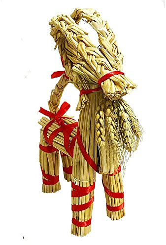 Genting Straw Goat 8 Tall Christmas Goat Swedish Grass Goat Handcrafted Julbock Yule Goat Messenger - Childhood Memories Collection Decora (4L*1.8W*8H)