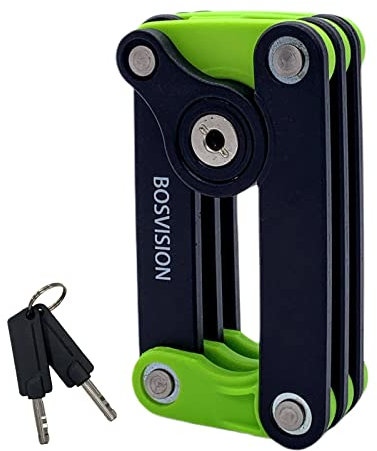 Bosvision Lucchetto pieghevole con 2 chiavi disco e staffa di montaggio per bicicletta Verde