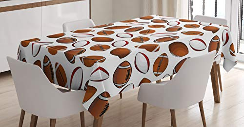 ABAKUHAUS American Football Tischdecke, Rugby-Bälle, Für den Inn und Outdoor Bereich geeignet Waschbar Druck Klar Kein Verblassen, 140 x 170 cm, Karamell Weiß Rubin