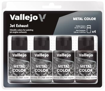 Vallejo Metal Paint Set 77602 Jet Exhaust (4x32ml, 128ml, Gloss, Indoor and Outdoor, Specialty, Metal)