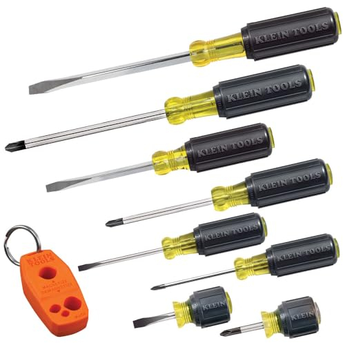 Klein Tools 85148 Schraubendreher Set 8-teilig inkl. Magnetisierer/Entmagnetisierer, 2 Schlitze, 4 Kreuzschlitz, 2 Schrankspitze, gepolsterter Griff Komfort