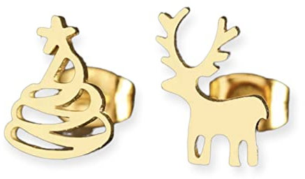 Ohrstecker Weihnachten Elch und Weihnachtsbaum Schmuckphantasien Edelstahl gold Hirsch Ohrringe für Damen