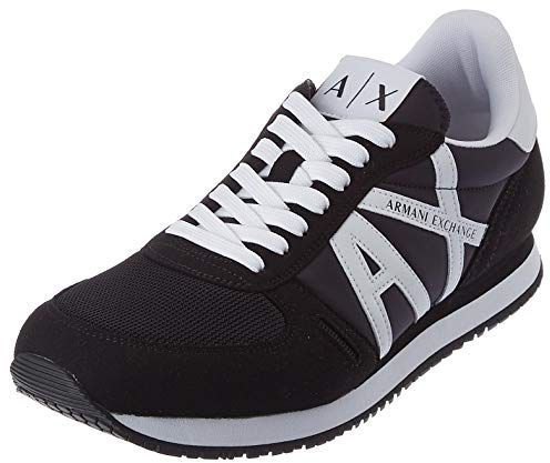 Armani Exchange Herren Rio Side Logo Sneaker, Schwarz Weiß, 44 EU