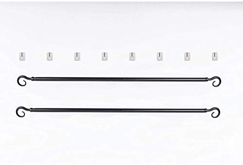 Lot De 2 Jolies Tringles A Rideaux Extensible 60-80 cm Décor de Crosse Noire avec 4 fixations adhésives + 4 Supports a Visser Pour Toutes Les fenêtres en bois,PVC, Aluminium Très Facile à poser