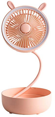 USB Fan, Desk Fan, Pedestal Fans, Height Adjustable Standing Fan with Night Light LED, 3 Speeds, Silicone Hose, 360° Adjustment Direction, Super Quiet Fan for Home Outdoor Office Camping,Pink