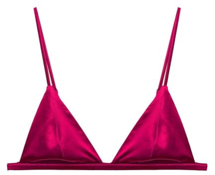 SilRiver Women's Silk Soft Cup Wireless Bra Triangle Bralette Top with Smooth Satin, Feminine and Functional Wire-Free Bra (for A-C Cups) (Small, Rose Violet)