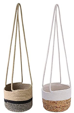 perfeciti Juego De 2 Macetas Colgantes, Macetas Colgante De Macramé, Macetero De Techo Cesta Colgantes para Plantas con Cuerda para Suculentas, Cactus, Hierbas, Plantas Pequeñas