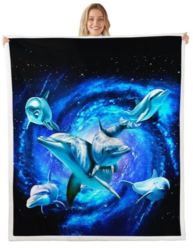 Galaxy Kuscheldecke Dolphin Wohndecke für Sofa Couch Bett Weltraum Psychedelische Wirbel Plüschdecke Ozean Marine Themen Decke 150x200cm Blau Helle Fuzzy Decke Schlafzimmer Dekor