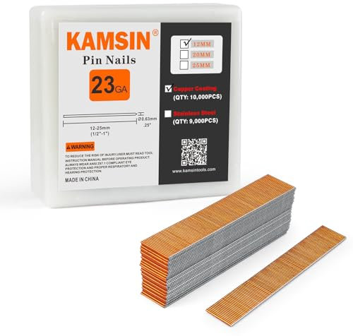 KAMSIN P612 Chiodi a spillo in rame senza testa, calibro 23, 12 mm, 10000 pezzi/scatola, chiodi a spillo per chiodatrice pneumatica