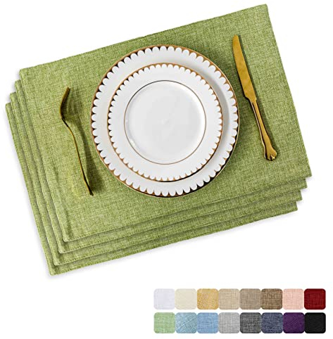 Home Brilliant Place Mats Set of 4 Table Mats Green Table Decorations Placemats for Kitchen Decor, Lined Linen Place Mats for Protect, 33 x 48 cm, 4 Pcs, Grass Green
