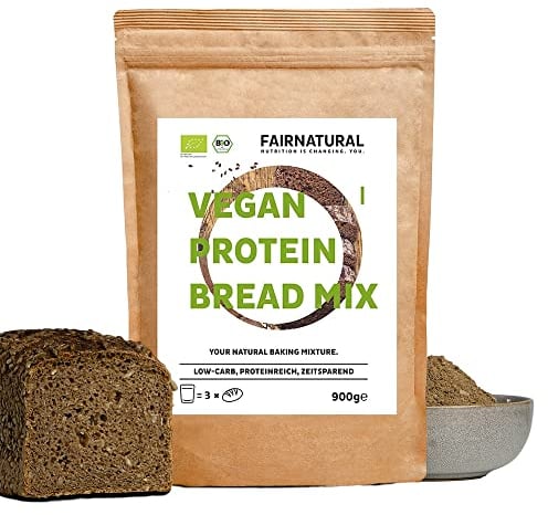 BIO Protein-Brot Backmischung VEGAN Low-Carb [Regional aus Deutschland] für Eiweiss-Brot & Protein-Brötchen ohne Getreide, lactosefrei & keto als Eiweiß-Brot Mix (900g)