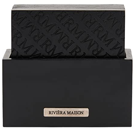 Riviera Maison Untersetzer, glasuntersetzer, quadratische Untersetzer mit Halter- RM Identity Coasters - MDF - Schwarz - (LxBxH) 10,5x11,5x5