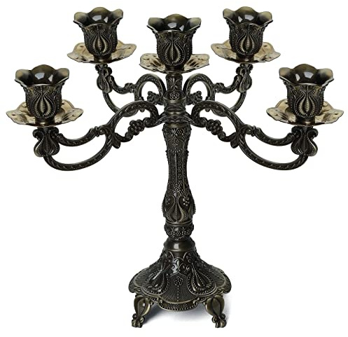 FANWNKI 5 Kerzenhalter aus Metall, 26 cm hoch, Kerzenhalter, für Heimdekoration, Hochzeit, Weihnachten, Kirche, Halloween, Party, bronzefarbene Tulpe