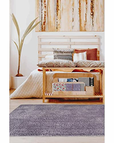 Modern Style Rugs Cosy Shaggy Plain Rectangular Rug, Lilac High Pile Rug for Living Room, Bedroom, Lounge, Patio Rug - 80x150cm