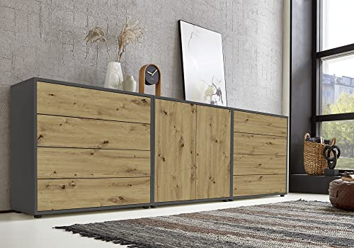 moebel-dich-auf Kommode Ben Set 4 Sideboard Türkommode Schubkastenkommode (anthrazit/Artisan Eiche Nb.)