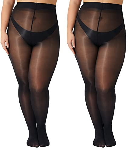 Yilanmy 2 Paare Damen Glänzende Strumpfhose Große Größen Sexy Ölige Glanz Strumpfhosen 15 Denier Seidig Reißfest Feinstrumpfhose-Schwarz*2 Paare,XL/XXL