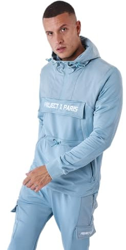 Project X Paris Sweat à Capuche Style Coupe Vent Bleu Gris L