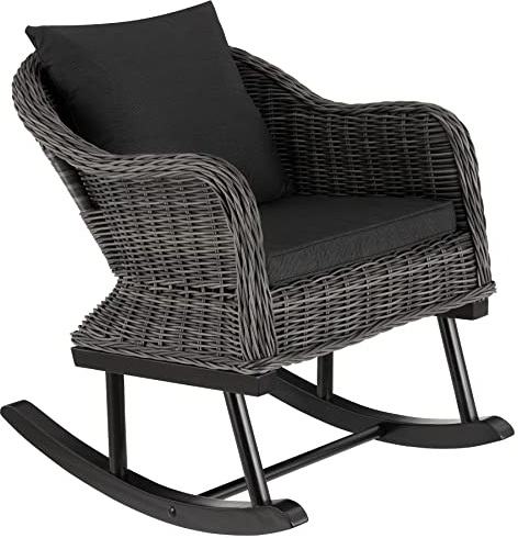 tectake® Poly Rattan Outdoor Schaukelstuhl Garten, Schaukelsessel, als Gartenstuhl, Schaukelliege, Lounge Möbel Outdoor für Terrasse, Balkon, Wintergarten mit Outdoor Kissen wetterfest - grau