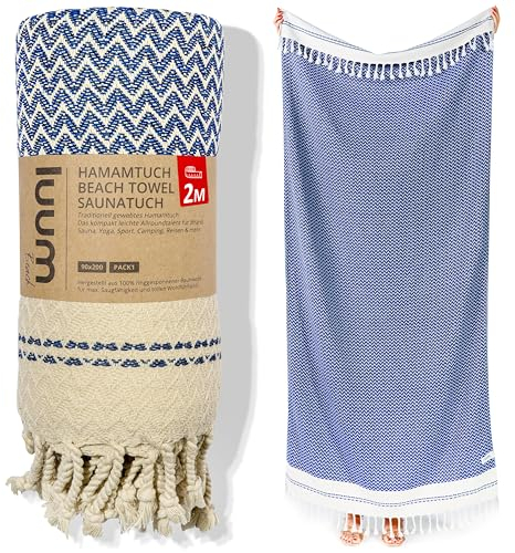 Luum® Hamamtuch groß 90x200 Strandtuch Saunahandtuch Badetuch Handtuch Yogatuch Duschtuch Strandhandtuch Saunatuch Reisehandtuch Turkish Towels, Damen Herren, 100% Baumwolle, Royal Blau
