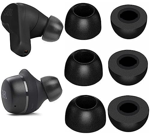 JNSA Memory Foam Ear Tips Noise Canceling Foam Tip Compatible with JBL Vibe 200TWS / Tune 130NC TWS/Free X/Live 300TWS,No Silicone Eartips Pain, Fit in Charging Case, 3 Pairs (S/M/L, Black) 214b3