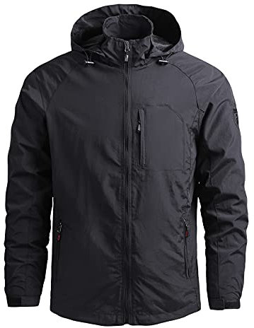 Caxndycing Veste de pluie pour homme imperméable et respirante - Grandes tailles - Coupe-vent - Légère - Protection solaire - Pour été, automne, hiver - Manteau de pluie avec capuche - Veste de sport