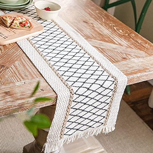 Torribaly Boho Makramee Tischläufer mit Quasten, 30 x 180cm Beige Tabel Runner Vintage Tischläufer für Hochzeit/Geburtstag/Bankett Dekorativ, Geflochtener Tisch Tuch im Landhaus