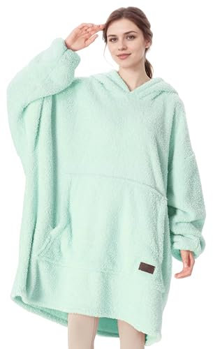 Catalonia Classy Wearable Oversized Hoodie Blanket, Snuggle Sherpa Blanket Hoodie, Warm Throw Blanket Sweatshirt with Sleeves for Winter, Gifts for Mum Women Men Adults Teens, Aqua