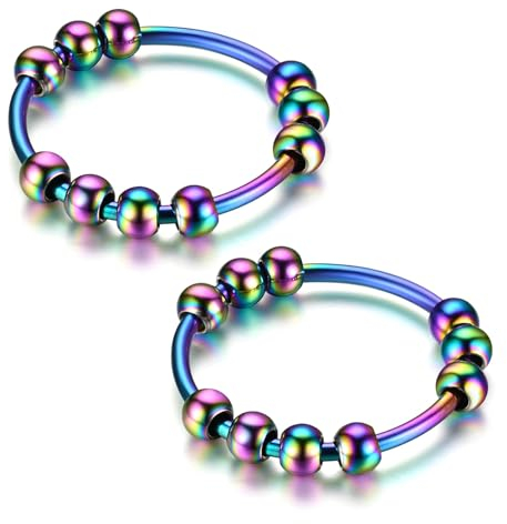 Ryaupy 2 Stücke Anxiety Ring Edelstahl Damen Fidget Ring Damen Farbe,Farbe Ringe Angstring Frauen Silber Fidget Spinning Ring Anxiety Ringe Damen Ring Verstellbar Geschenke Für Weihnachten