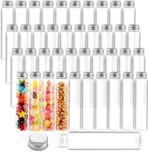 FWEEK 40 Stück Kunststoff Reagenzgläser Transparent, 110ml Klar Reagenzglas Schraubverschluss, Flache Kunststoff Reagenzgläser für Süßigkeiten, Flüssigkeiten, Pflanzen, Deko