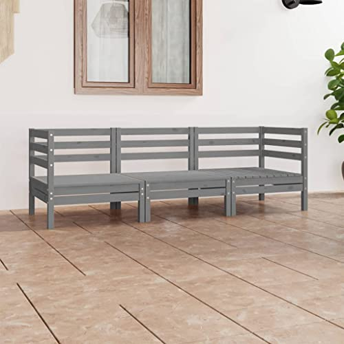 QJBSAVVA 3-TLG Garten-Lounge-Set, Sofa mit Schlaffunktion Schminktisch Stuhl Küchensofa Bodensofa Geeignet für Garten Outdoor Balkon Parks Grau Kiefer Massivholz