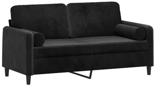 vidaXL Sofa 2 Sitzer, Couch mit Zierkissen, Liegesofa für Wohnzimmer, Polstersofa Sessel Relaxsofa Loungesofa Relaxcouch, Schwarz Samt