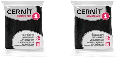 CERNIT CE9056100AMZC - Set 2 Blöcke Modelliermasse (Polymer) NUMBER ONE, ofenhärtend sofort gebrauchsfähig, 2x 56g, für DIY, Schmuck, Figuren, für Einsteiger und Hobbykünstler, Schwarz, 1 Set