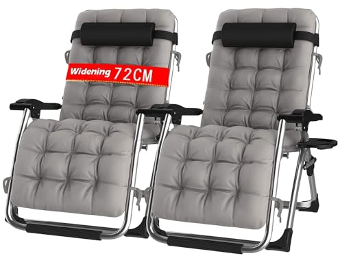 PETHOMEL Tumbonas Plegables con Cojin,Silla Gravedad Cero Tumbona Interior Oficina Piscina Exterior Reclinable Salon de Playa Jardin Camping Terraza con Reposapies (Pesimista 2 Sillas)