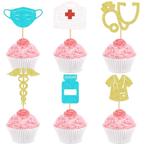 Blumomon 24 Stück Nurse Cupcake Toppers Krankenschwester Tortendeko Glitter Graduierung Medizinische Graduierung Tortendeko Medical Nurse Grad Krankenschwester Party Kuchen Dekoendeko