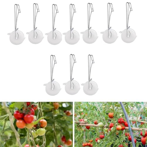 Tomaten Rollhaken Tomaten-Stützrollenhaken mit 15 m Bindfaden langlebiger Garten-Spalier-Pflanzenhaken Hitze Beständige Platzsparend Reben Crop Trellis Rollhaken Für Gurken Loofah Trauben (10 PCS)