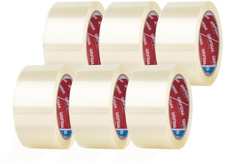 GRIFEMA GA4003-6 - 6 Rouleaux Ruban Adhésif d'Emballage 50 mm x 66 m - Haute Adhérence, Faible Bruit - Pour Cartons et Déménagement