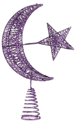 BinaryABC Weihnachtsbaumspitze mit Mond und Stern, glitzernde Weihnachtsbaumdekoration, Weihnachtsdekoration, Weihnachtsdekoration, saisonale Heimdekoration (lila)